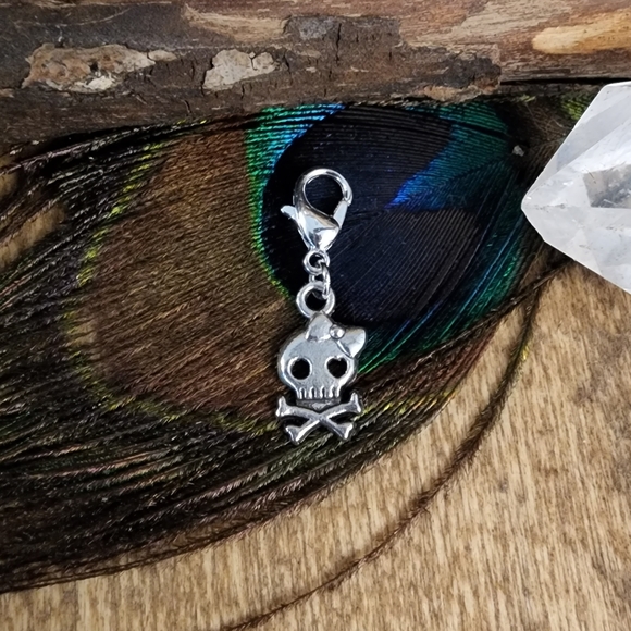 5/$25 Girly Skull Charm Girl Skull with Bow Charm Crossbones Skeleton Charm - Picture 5 of 9